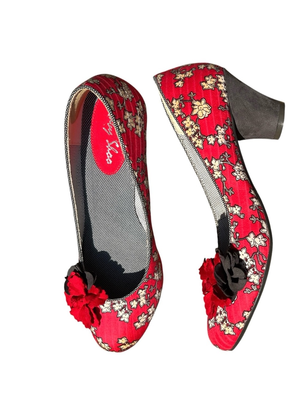 RUBY SHOO SAMIRA RED CHARCOAL MID HEEL COURT SHOE VINTAGE STYLE SZ 9